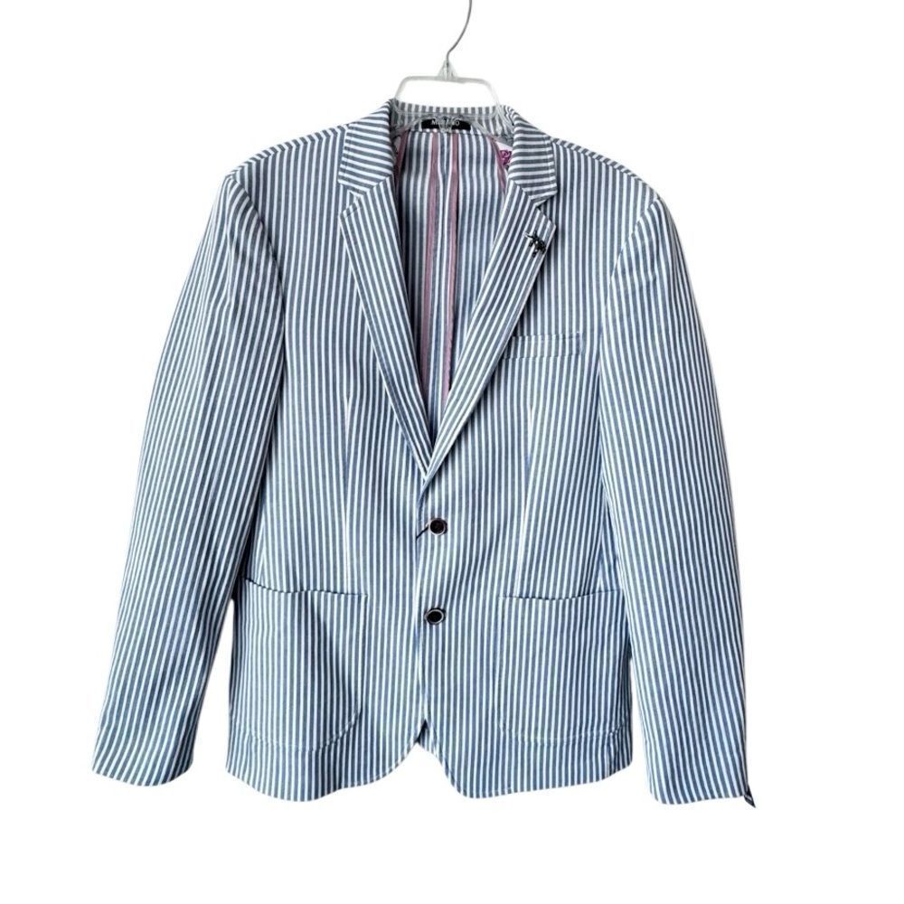 Murano Seersucker Jacket Blue White Pinstripe Pockets Jacket SZ M NEW